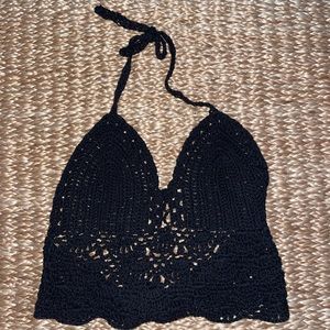 Black Crochet Halter Top